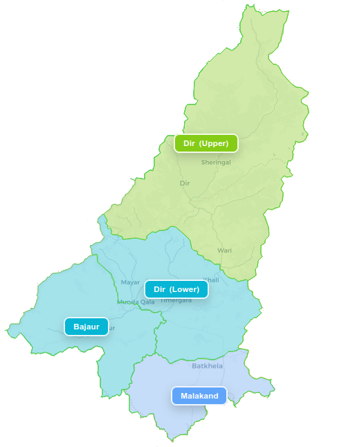 BISE Malakand jurisdiction map showing Malakand, Lower Dir, Upper Dir and Bajaur