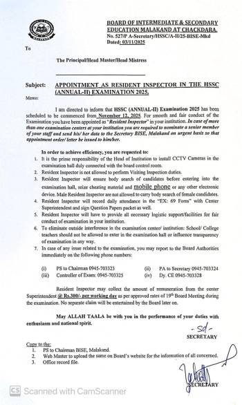 Appointment as Resident Inspector in t