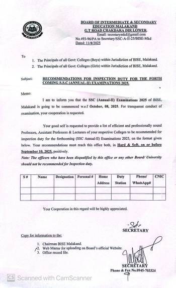 Recommendations for Inspection Duty fo
