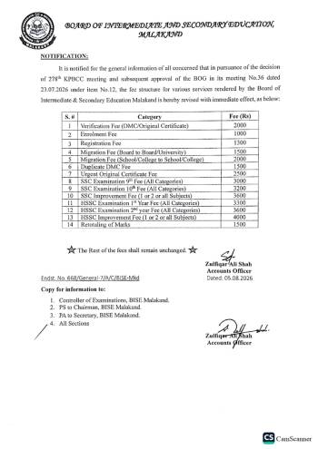 Notification Regarding Revised Fee Str