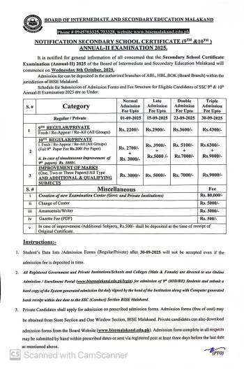 SSC Annual-II 2025 Examinations Dates 
